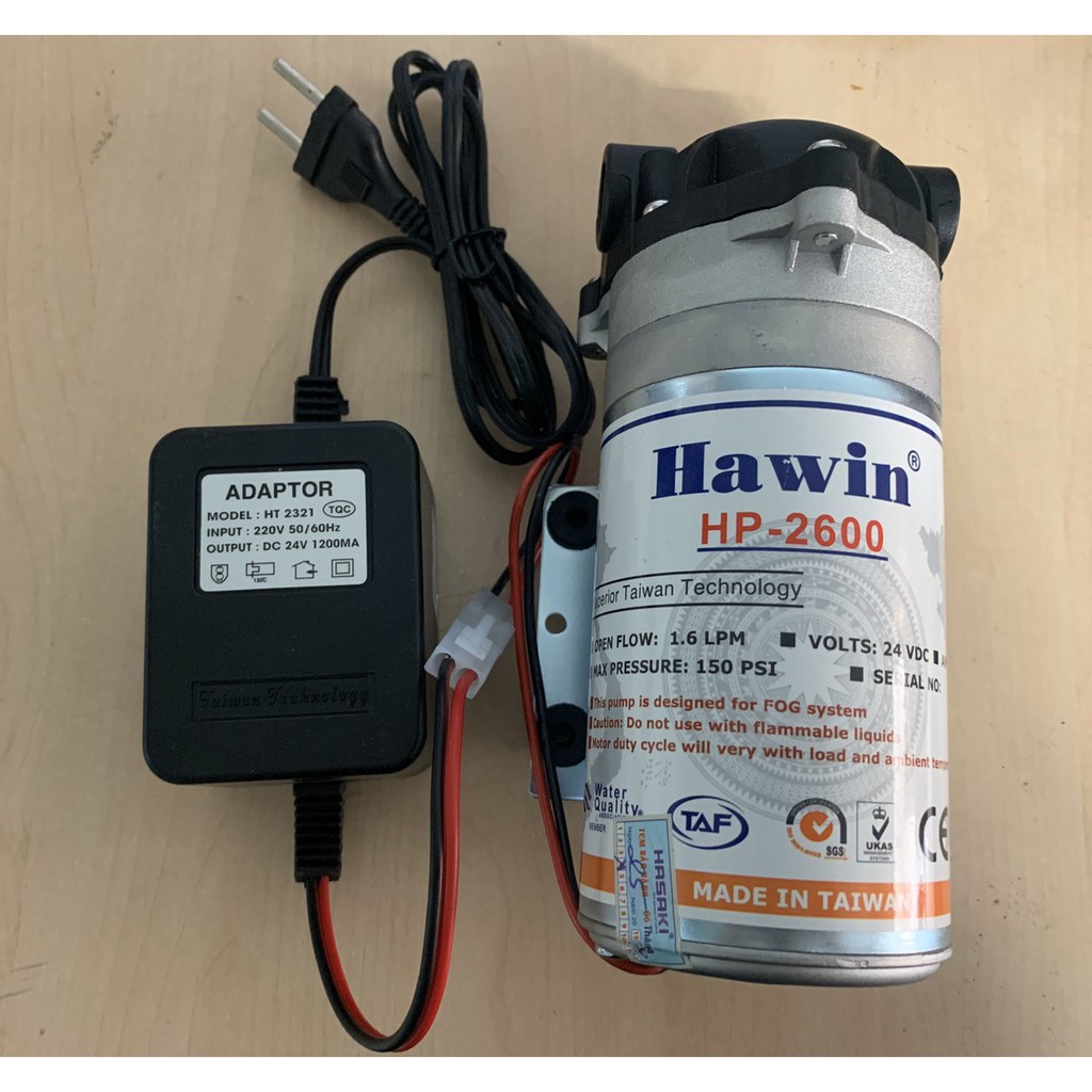 Máy bơm phun sương Hawin HP 2600 chính hãng Taiwan kèm Adapter- 1.6LPM chưa có loc đi kèm