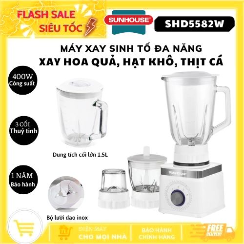 Máy xay sinh tố 3 cối sunhouse shd5582w - hàng chính hãng