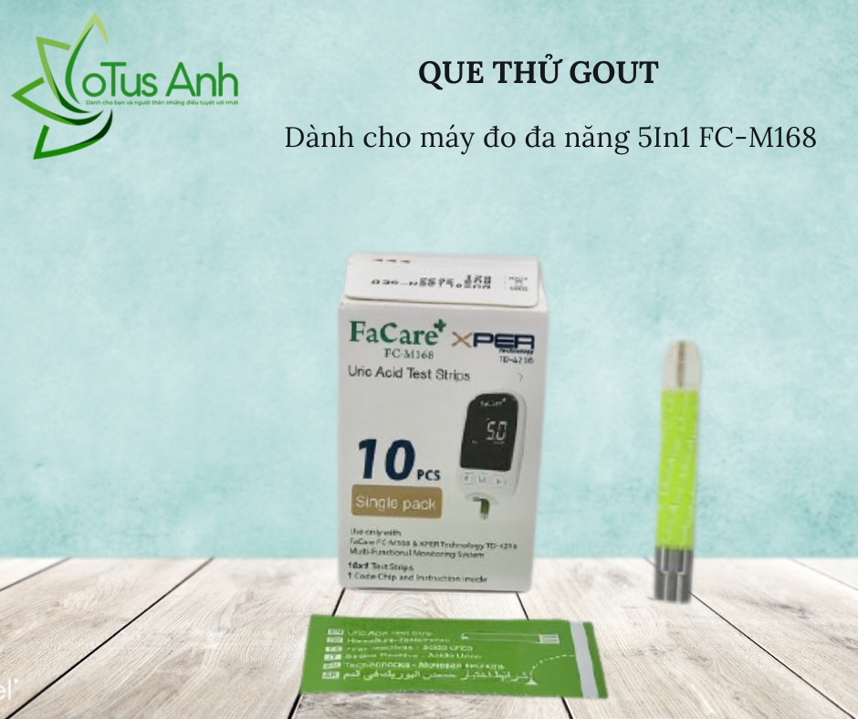Que thử axit uric hộp 10 que cho máy đo đa năng 5in1 fc-m168, lotus medical la07, que thử gout, que thử gút