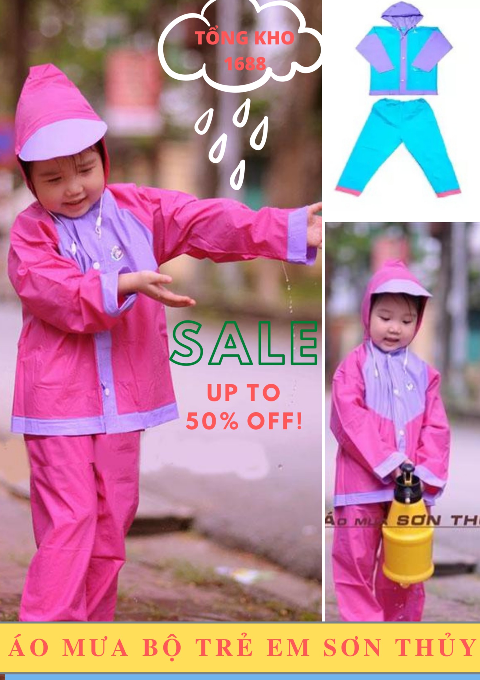 Áo mưa trẻ em, áo mưa bộ trẻ em SƠN THỦY, Tìm mua áo mưa, áo mưa bộ an toàn, bền đẹp cho bé trai và bé gái (6-10 tuổi) làm từ chất liệu nhựa PVC cao cấp - Bảo vệ bé yêu