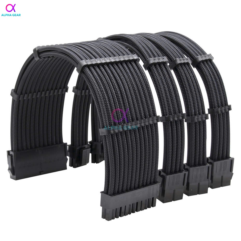 Mesh-Covered Power Cord Extension Set (24Pin, X3 8Pin, X2 6Pin) Full Black Giá 350,000 Đồng*Miễn phí vận chuyển