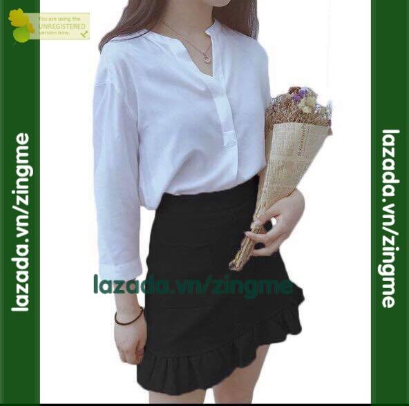 Áo sơ mi trắng cổ trụ mt323 zingme cực xinh