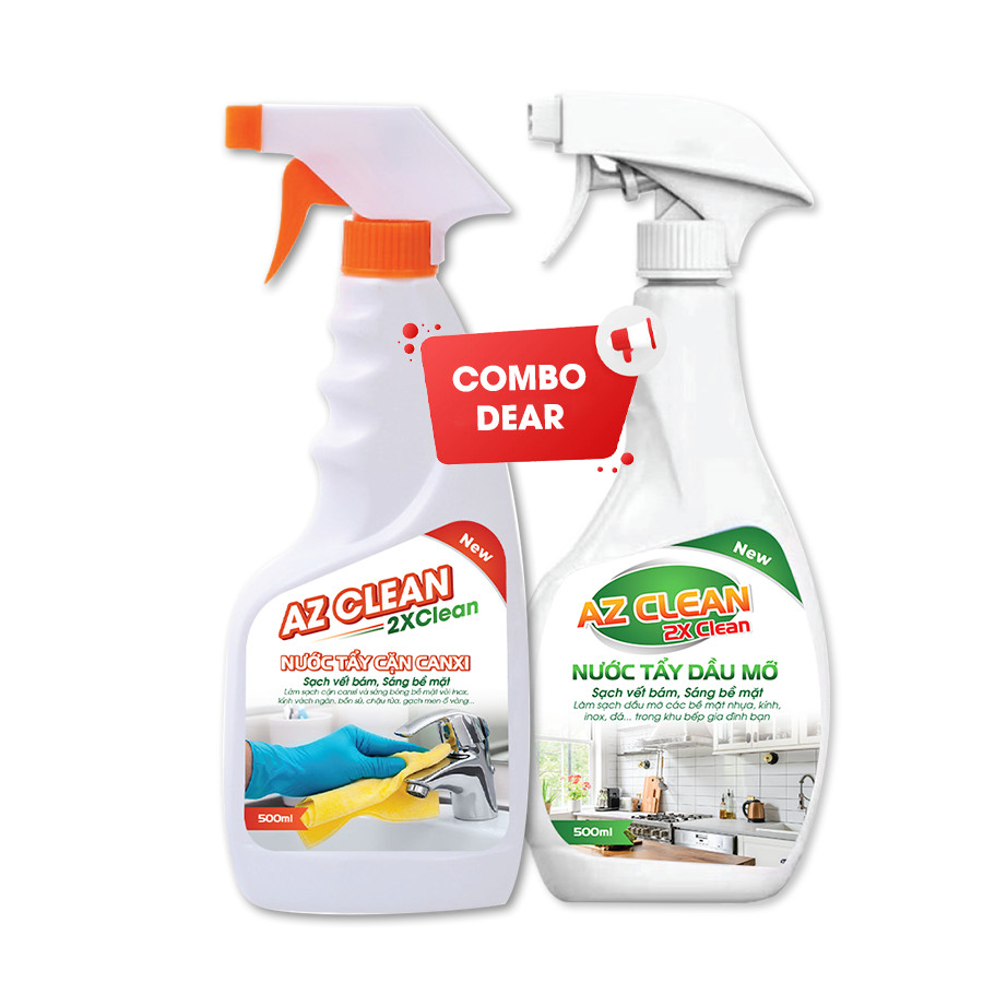 Combo Siêu tẩy cặn canxi nhà tắm AZ CLEAN + Siêu tẩy dầu mỡ bếp AZ CLEAN chuyên dụng, tiết kiệm, hiệu quả