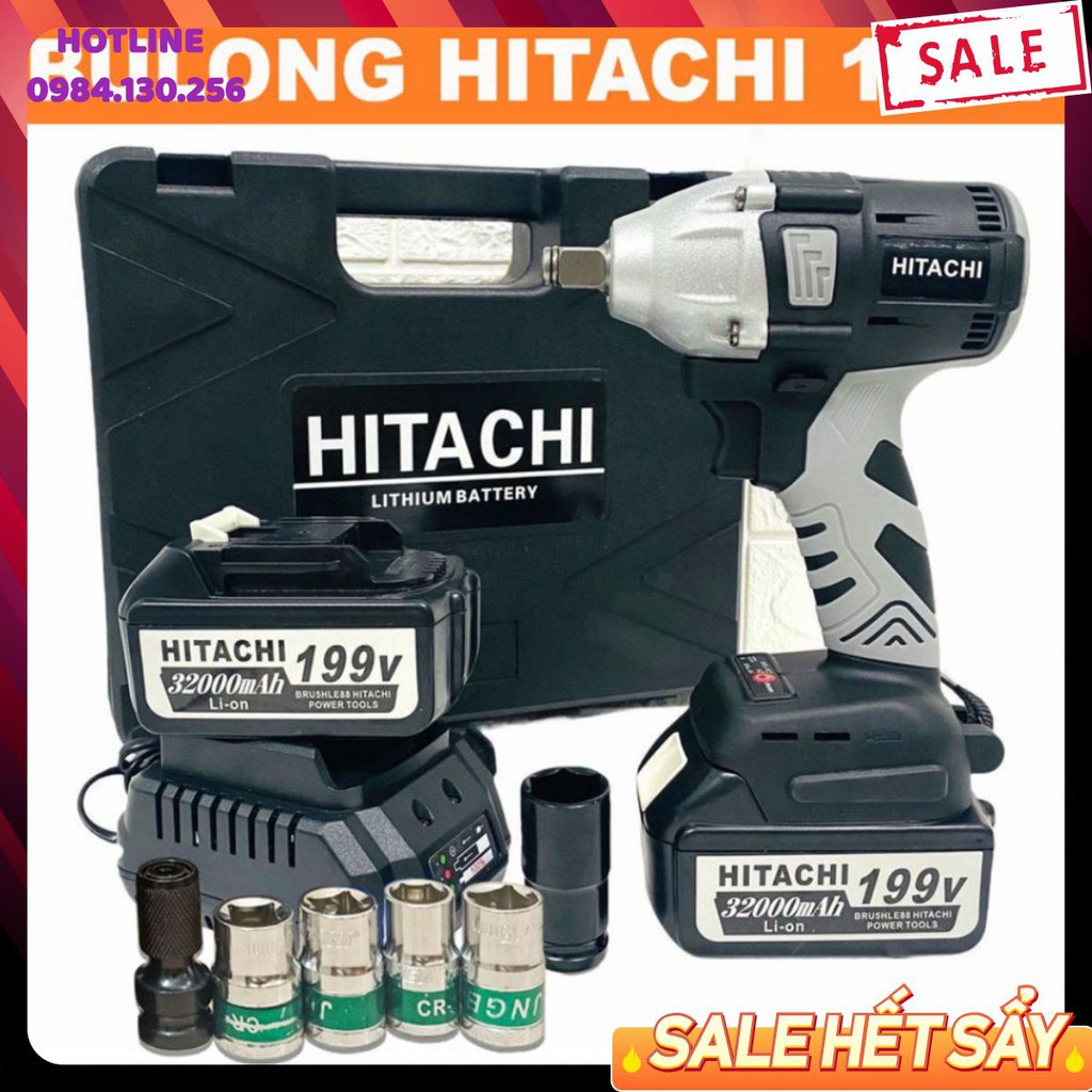 Máy siết bulong pin hitachi 199v, máy bắn mở bulong cầm tay, bắn vít, máy khoan