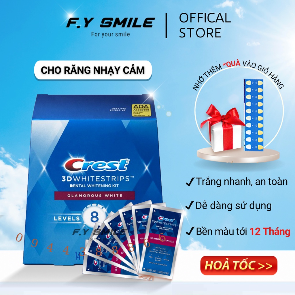 Fullbox 14 gói miếng dán trắng răng Crest 3D White Glamorous – Liệu trình trắng răng 14 ngày