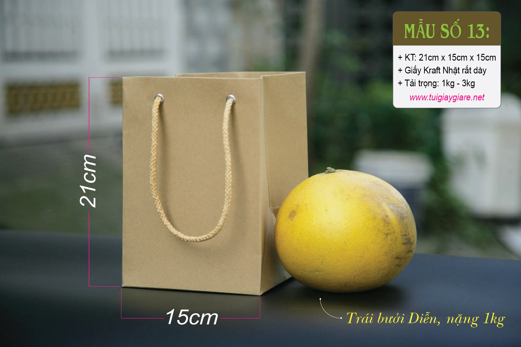 25 cái Túi số 13 - Túi giấy kraft đáy vuông size M đựng quà tặng chậu cây cảnh nhỏ hộp thực phẩm