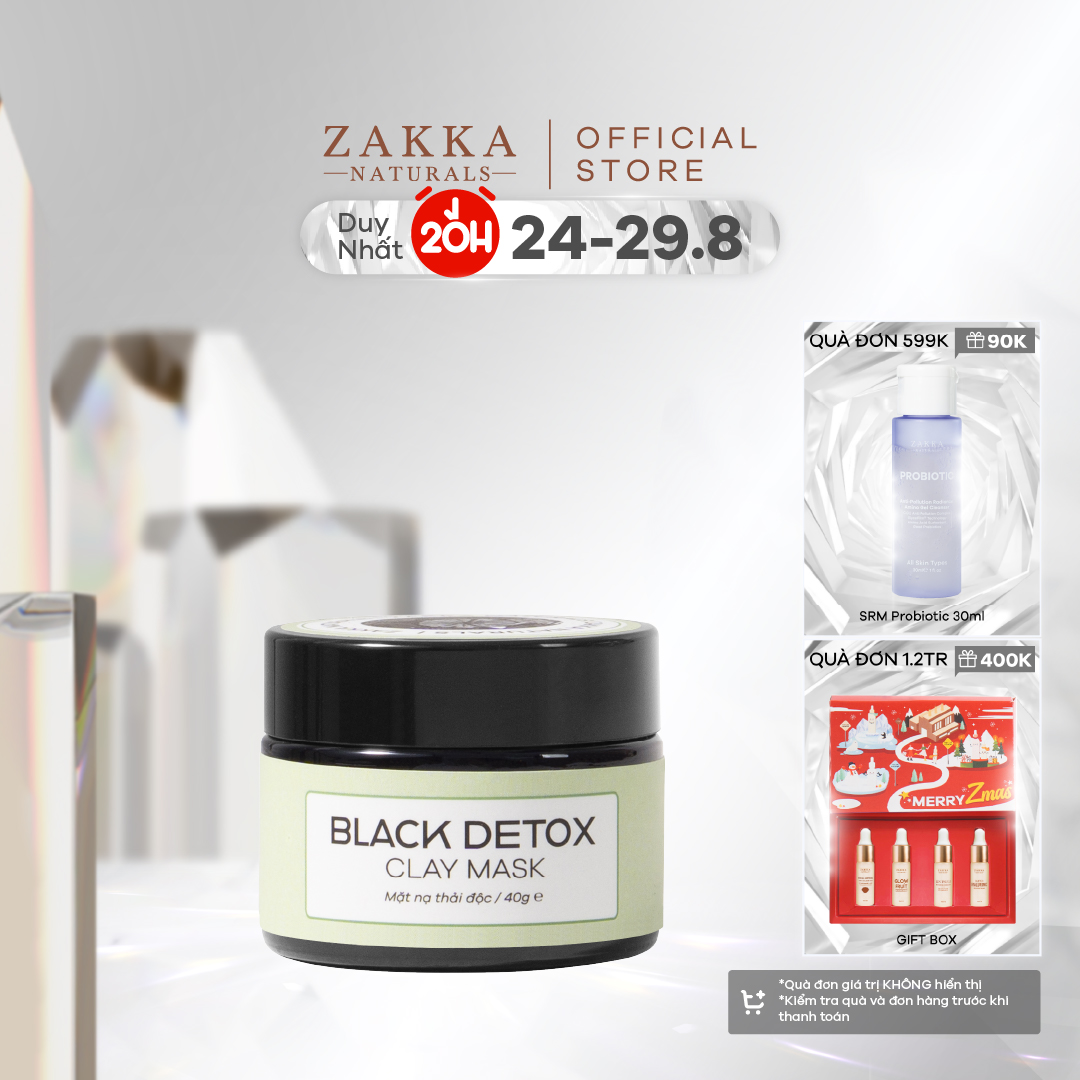 Mặt Nạ Zakka Naturals Đất Sét Than Hoạt Tính Thanh Lọc, Thải Độc Da Black Detox Clay Mask 40g