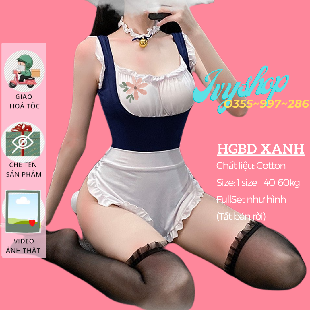 Cosplay Hầu Gái Sexy Đồ Ngủ Có Đệm Ngực -  [HÀNG CAO CẤP] Đầm Ngủ Cosplay Sexy Giúp Việc - Bodysuit Cosplay Sexy - Hot Item Code: HGBD Xanh