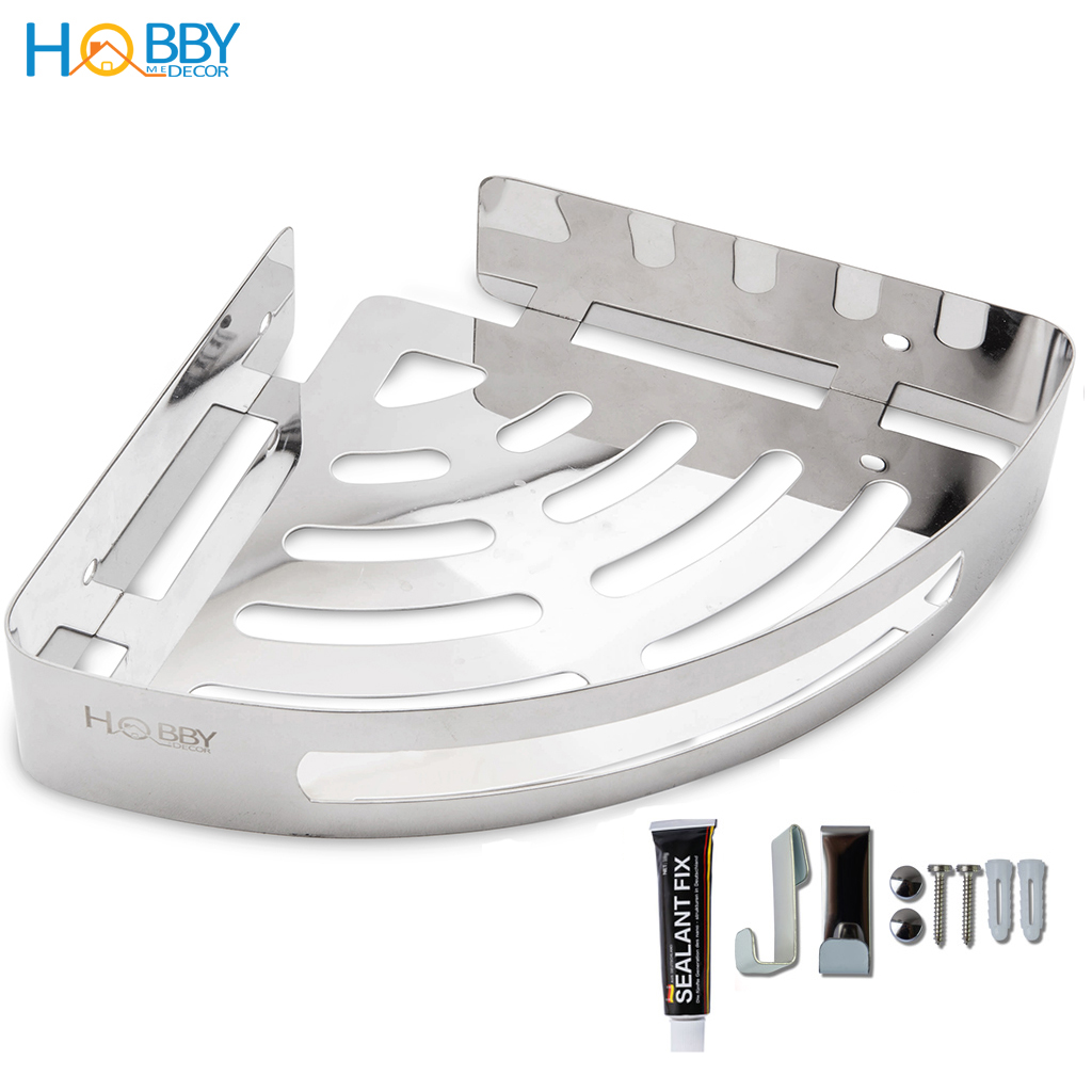 Kệ góc nhà tắm dán tường inox 304 bóng có keo dán Hobby Home Decor KG1