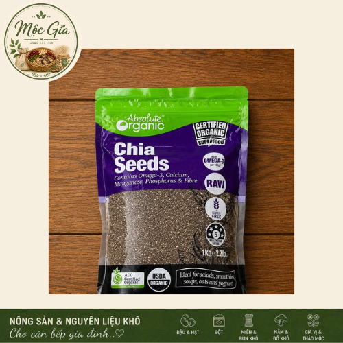 Hạt chia Úc hữu cơ Absolute Organic Chia Seeds giàu Omega 3 dùng trộn granola, pha nước mát, ăn kiêng (Gói 1kg)