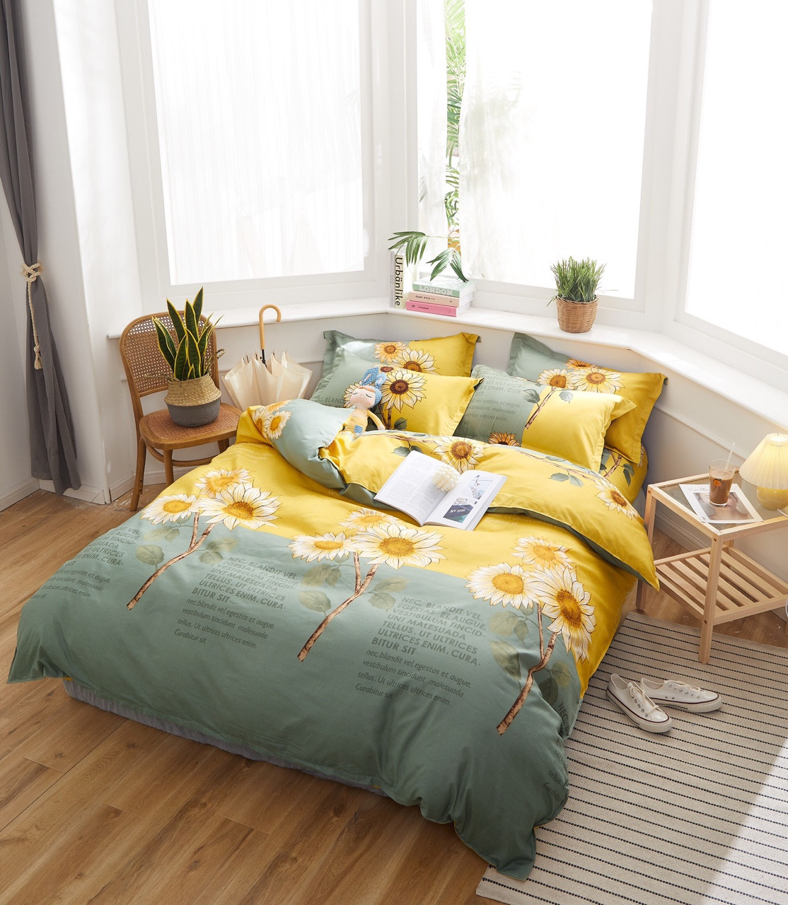 Trọn Bộ 5 Món Ga Gối Chăn Phao HOA HƯỚNG DƯƠNG sang chảnh,sang trọng