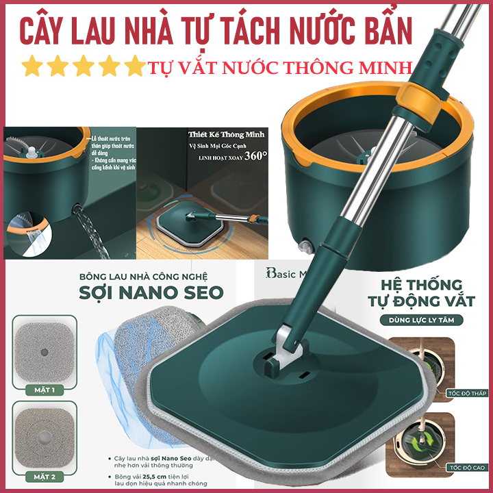 Bộ Chổi Lau Nhà Tự Vắt Thông Minh, Cây Lau Nhà Tự Vắt Đa Năng,Thùng Lau Nhà, Chổi Lau Nhà 360 Độ Tốt Như Chổi Lau Nhà F12 - Bảo Hành 1 Năm