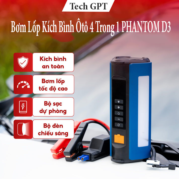 [ HÀNG CHÍNH HÃNG  ] Bơm lốp kích bình ô tô 4 trong 1 - 12000mAh . Tích hợp Đo áp suất sạc dự phòng và đèn pin chiếu sáng Đa Năng Tương Thích Tất Cả Dòng Xe