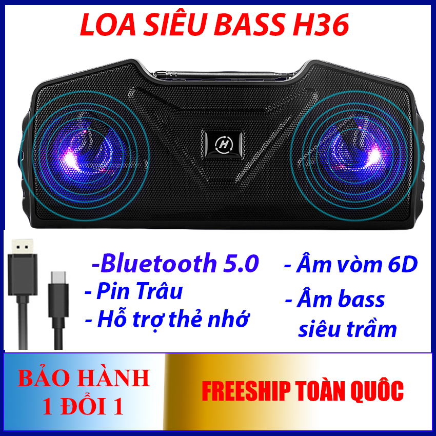 Loa bluetooth 5.0 âm thanh vòm 6D, chức năng ghép đôi 2 loa , Pin trâu H36