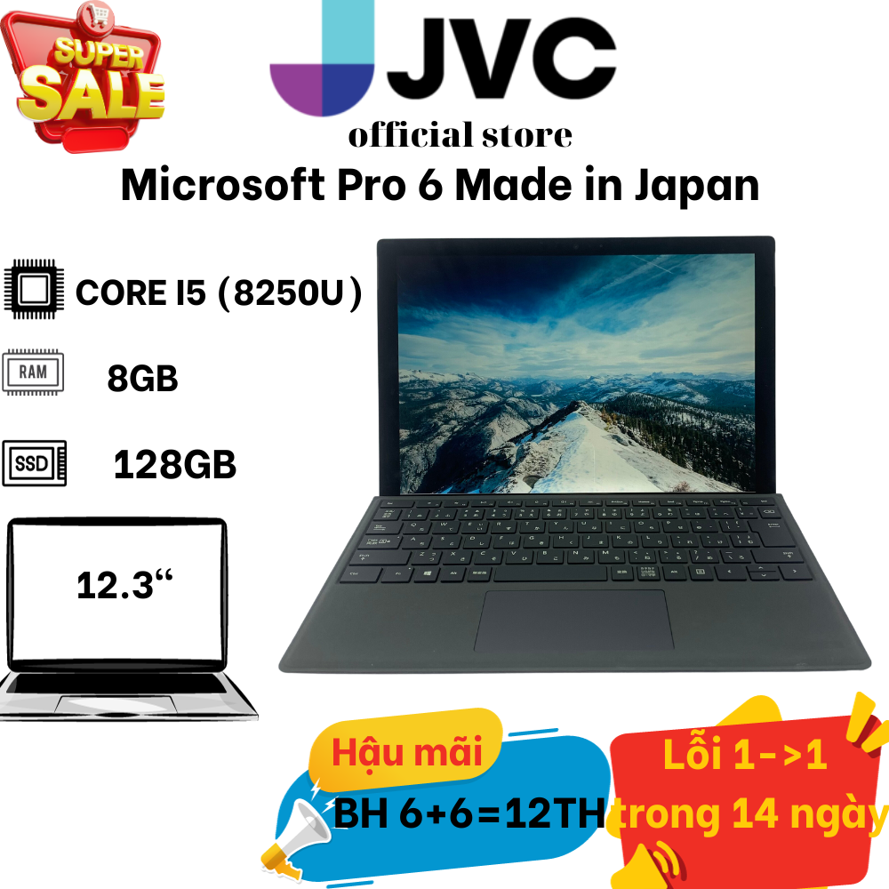Laptop xách tay microsoft surface pro 6 core i5 8250u ram 8gb ssd 128gb màn touch 2k pin> 4h