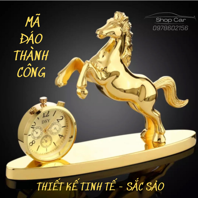 Nước hoa ô tô tượng con ngựa có đồng hồ đặt taplo hay bàn làm việc