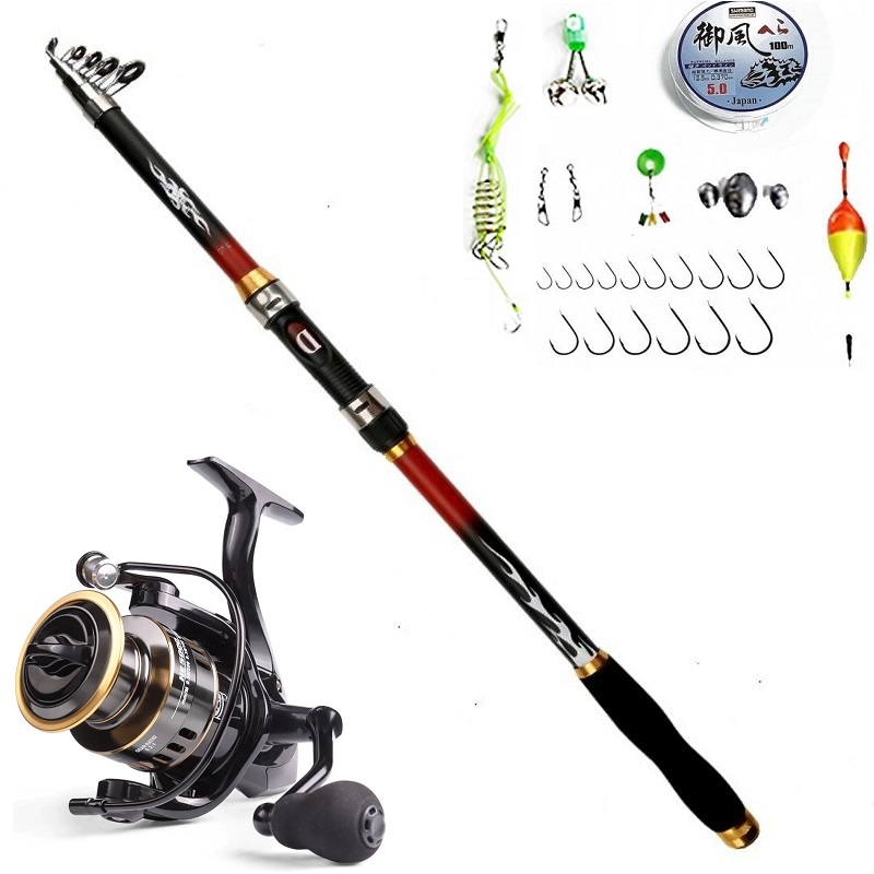 Bộ cần câu cá - Cần carbon cao cấp - Kèm máy Kim loại HE Chính hãng - Tặng kèm nhiều phụ kiện