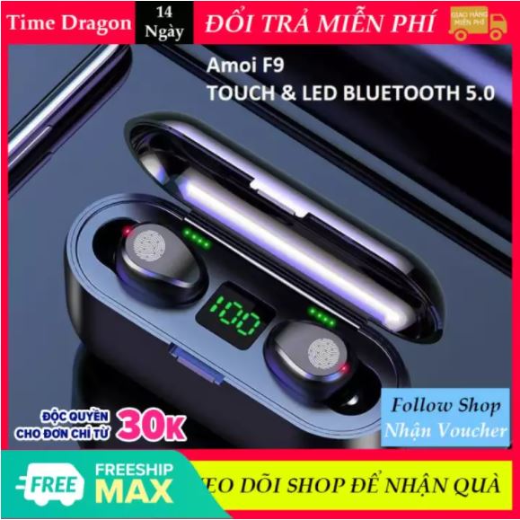 Tai Nghe Bluetooth 5.0 Amoi F9 Kiêm Sạc Dự Phòng 2000mAh, Điều Khiển Cảm Ứng, Màn Led Báo Pin, Chống Nước, Tai Nghe Không Dây, Tai Nghe Bluetooth Không Dây, Dùng Cho Mọi Dòng Điện Thoại