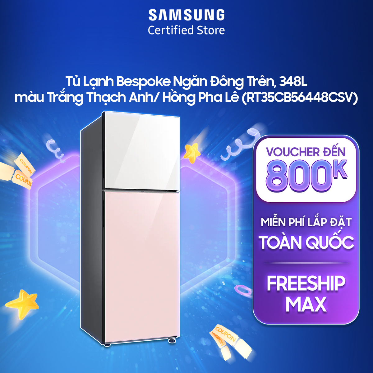 [KHÔNG COD][FreeSHIP + Lắp Toàn Quốc] Tủ lạnh Samsung hai cửa RT35CB56448CSV 348 lít Inverter | Ngăn đông mềm linh hoạt | công nghệ SpaceMax™ | Diệt khuẩn 99,99%