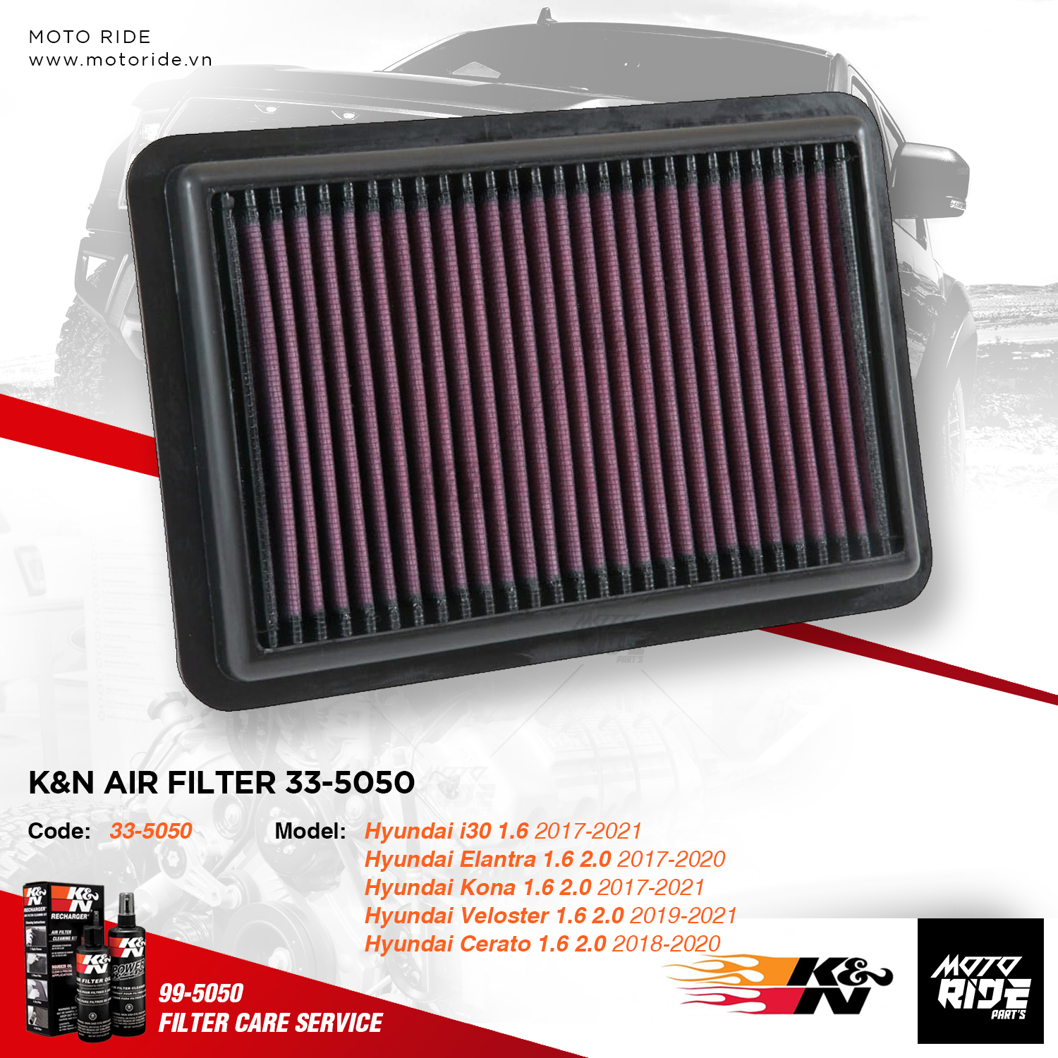 K&n 33-5050 lọc gió hyundai i30 / elantra / kona / kia cerato 1.6 2.0