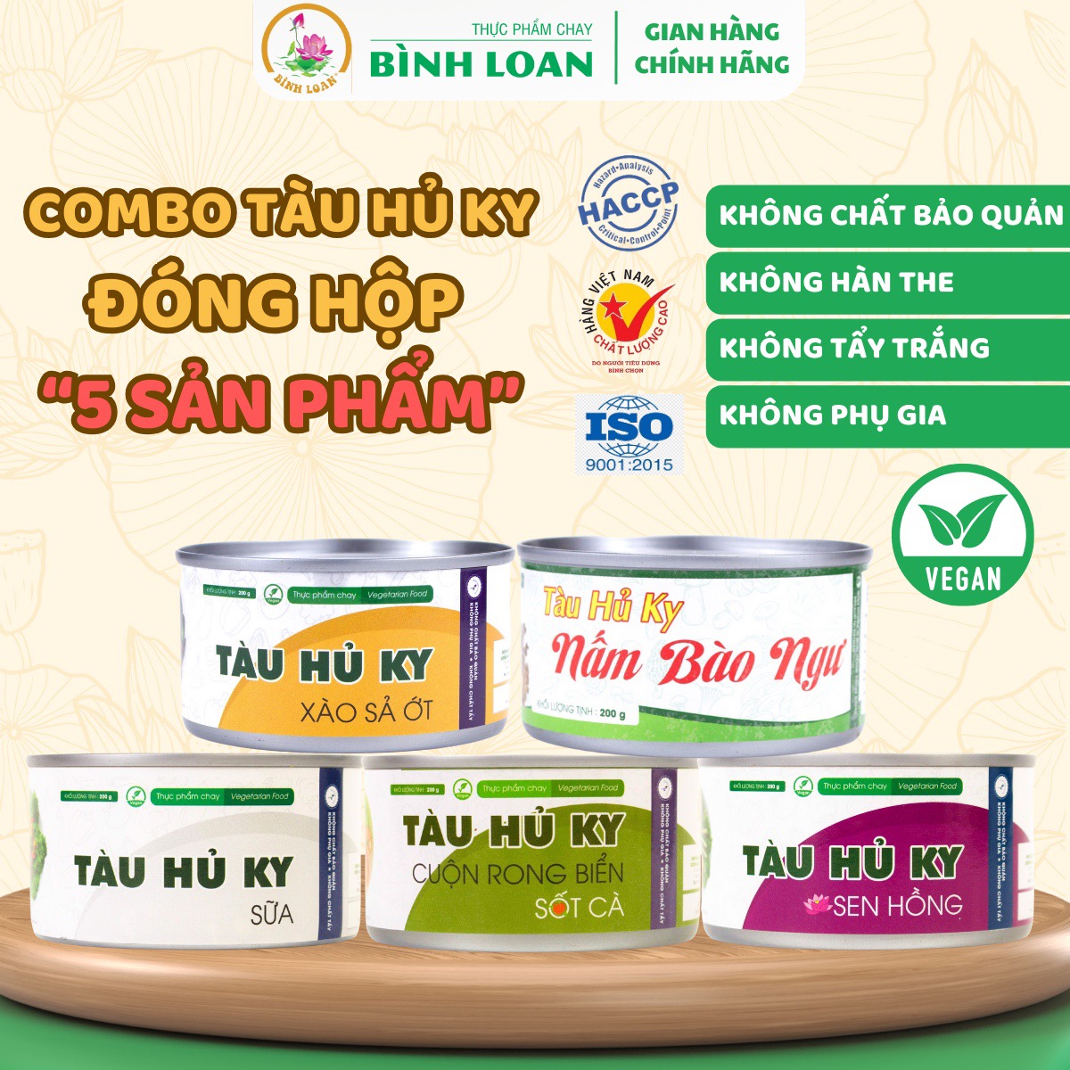 Combo 5: tàu hủ ky xào sả ớt - tàu hủ ky sen hồng - tàu hủ ky nấm bào ngư - tàu hủ ky sữa - tàu hủ ky cuộn rong biển sốt cà