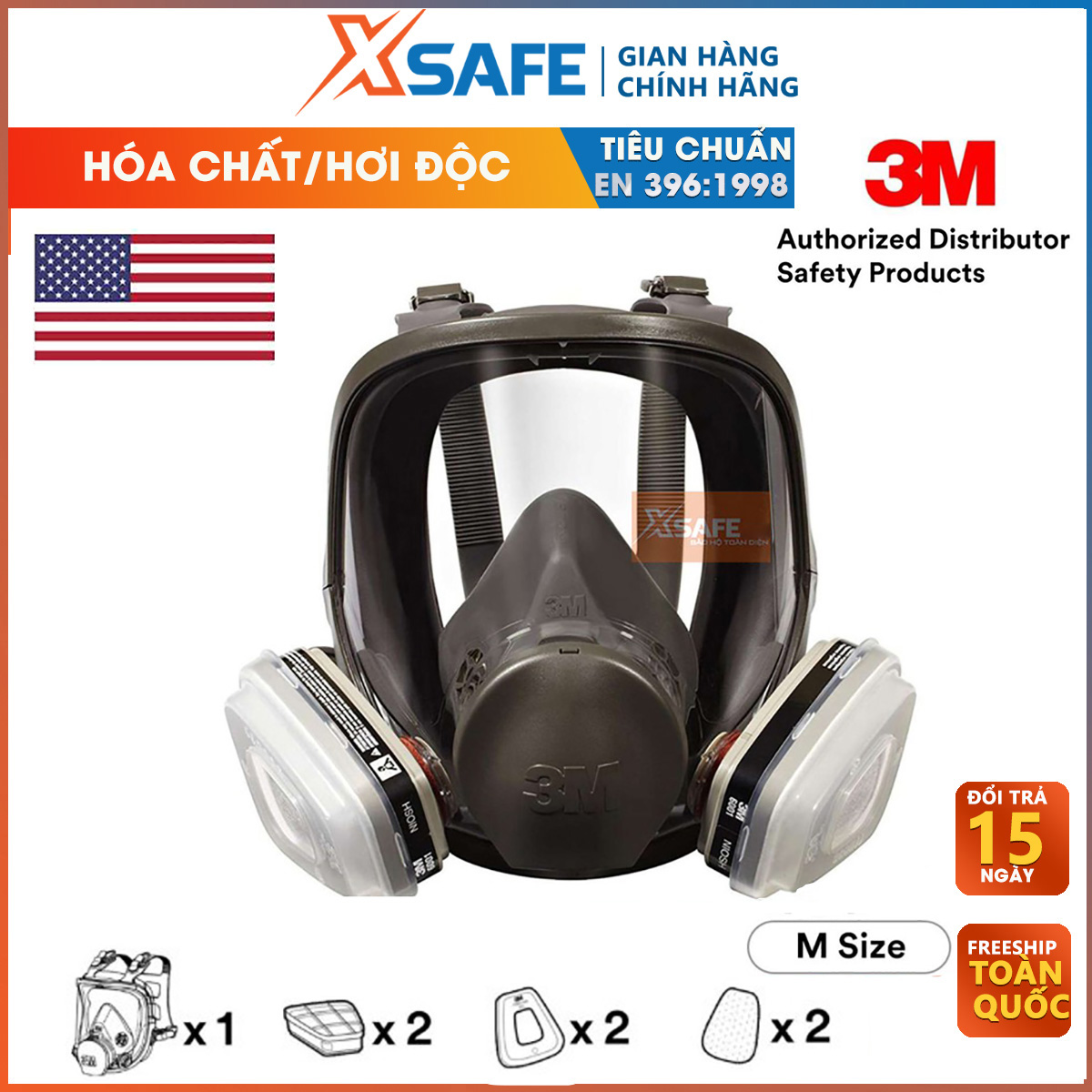 Mặt nạ phòng độc 3M 6800 kèm 6 phụ kiện, phòng hơi hữu cơ, thuốc BVTV, phun sơn mặt nạ lọc nguyên mặt