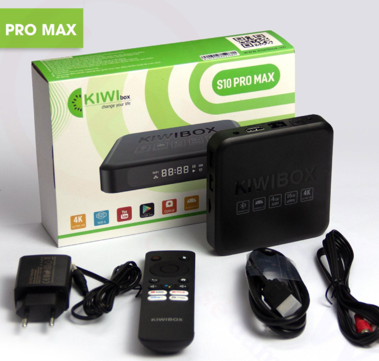 Android TV Kiwibox S10 pro Max Ram 4G/16G Điều Khiển Voice - Xem Truyền Hình Miễn Phí | Chính Hãng Kiwi Box