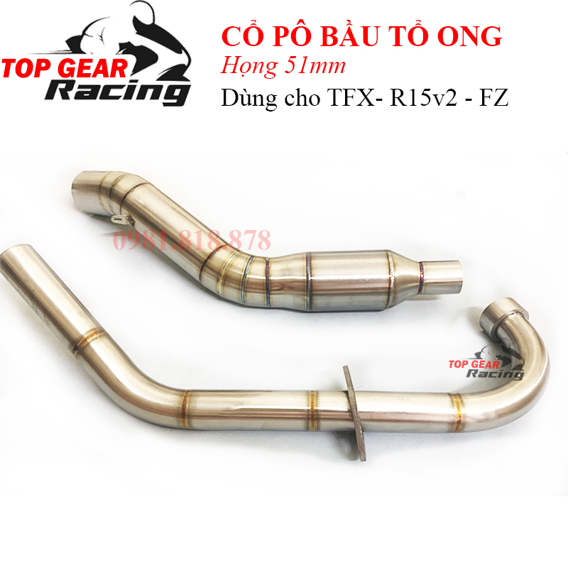 Cổ pô tfx r15v2 inox 304 bầu tổ ong 2 khúc lắp như zin