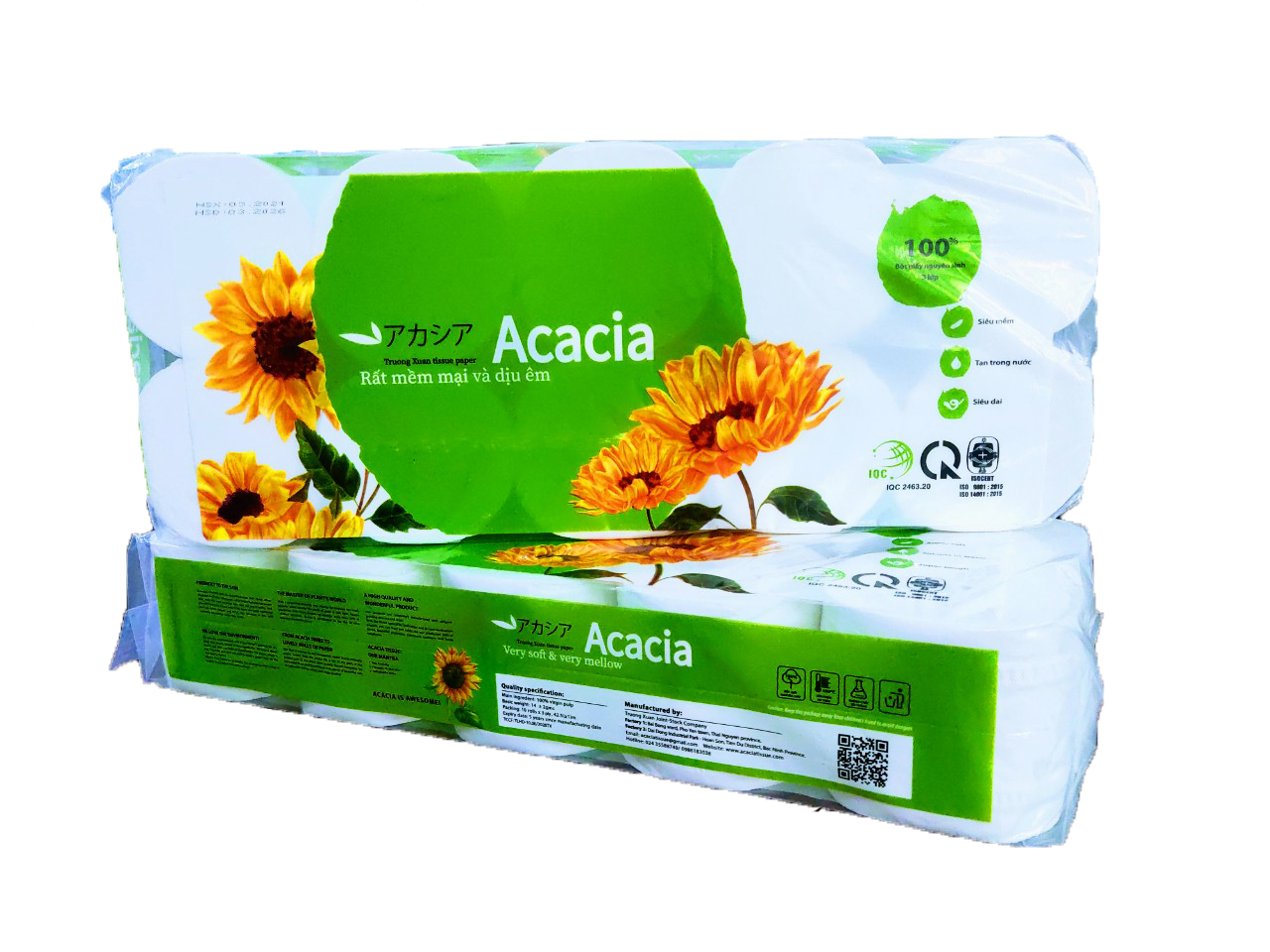 Giấy vệ sinh không lõi hướng dương 3 lớp ACACIA-10 cuộn