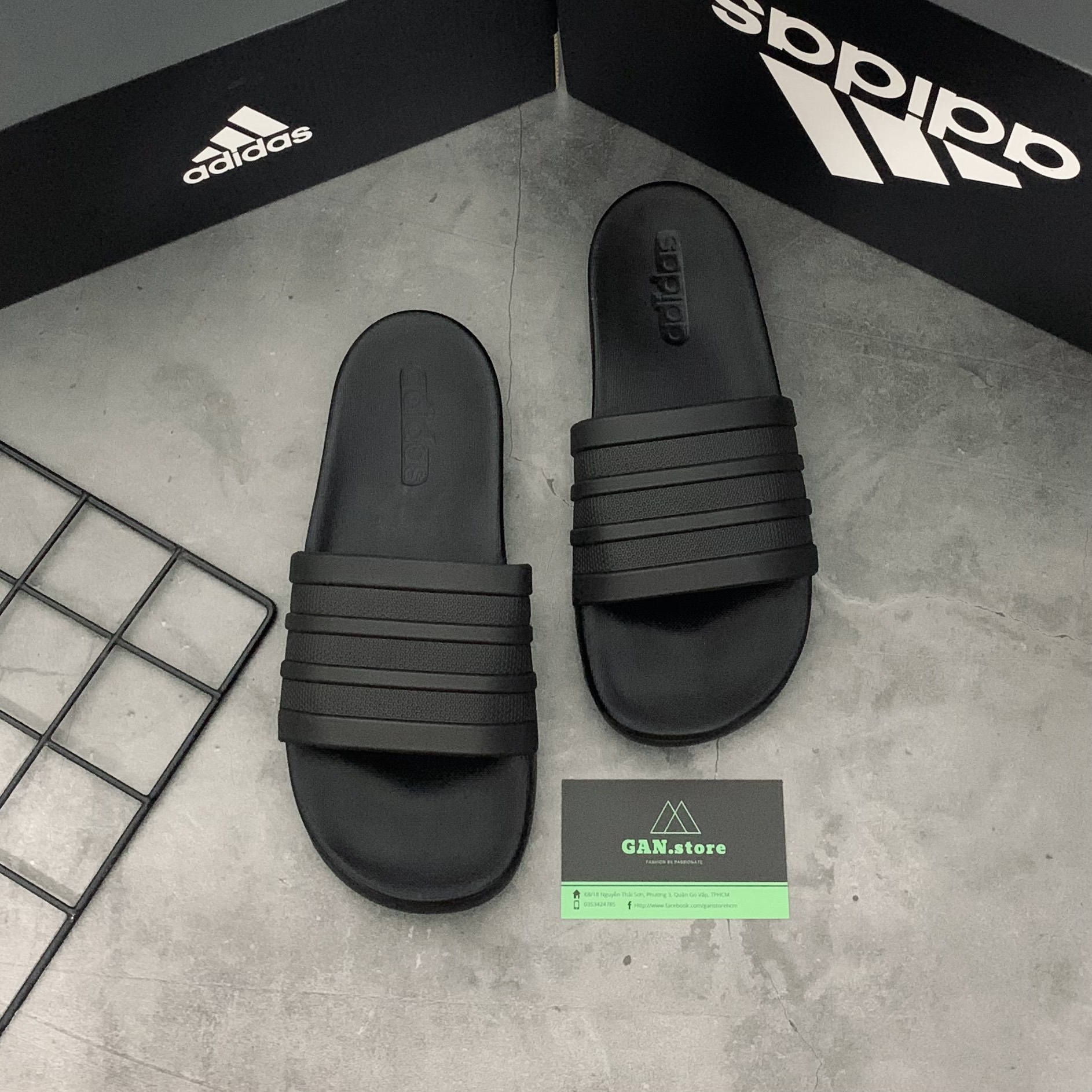 DÉP ADIDAS MONO PLUS ĐEN FULL - Dép quai ngang Cloudfoam cao cấp êm ái nhất