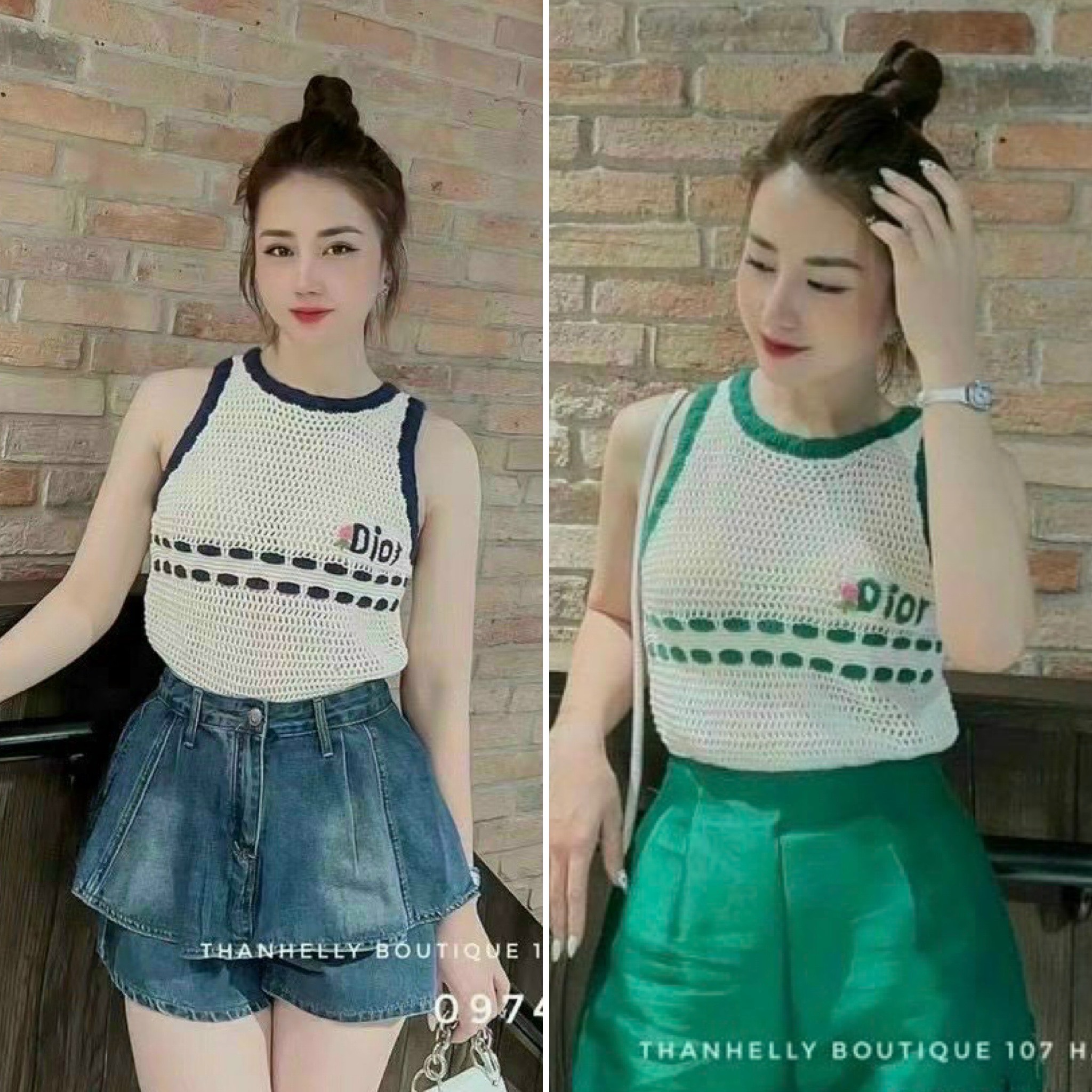 Áo len lưới sát nách thêu viền D.O