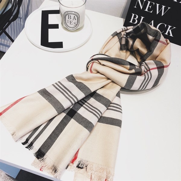 Khăn Choàng Cổ Lụa Thời Trang Họa Tiết Kẻ Sọc Cao Cấp Classic British Plaid Cotton Scarf Girl Spring & Autumn Summer Students Long Shawl Two-Purpose
