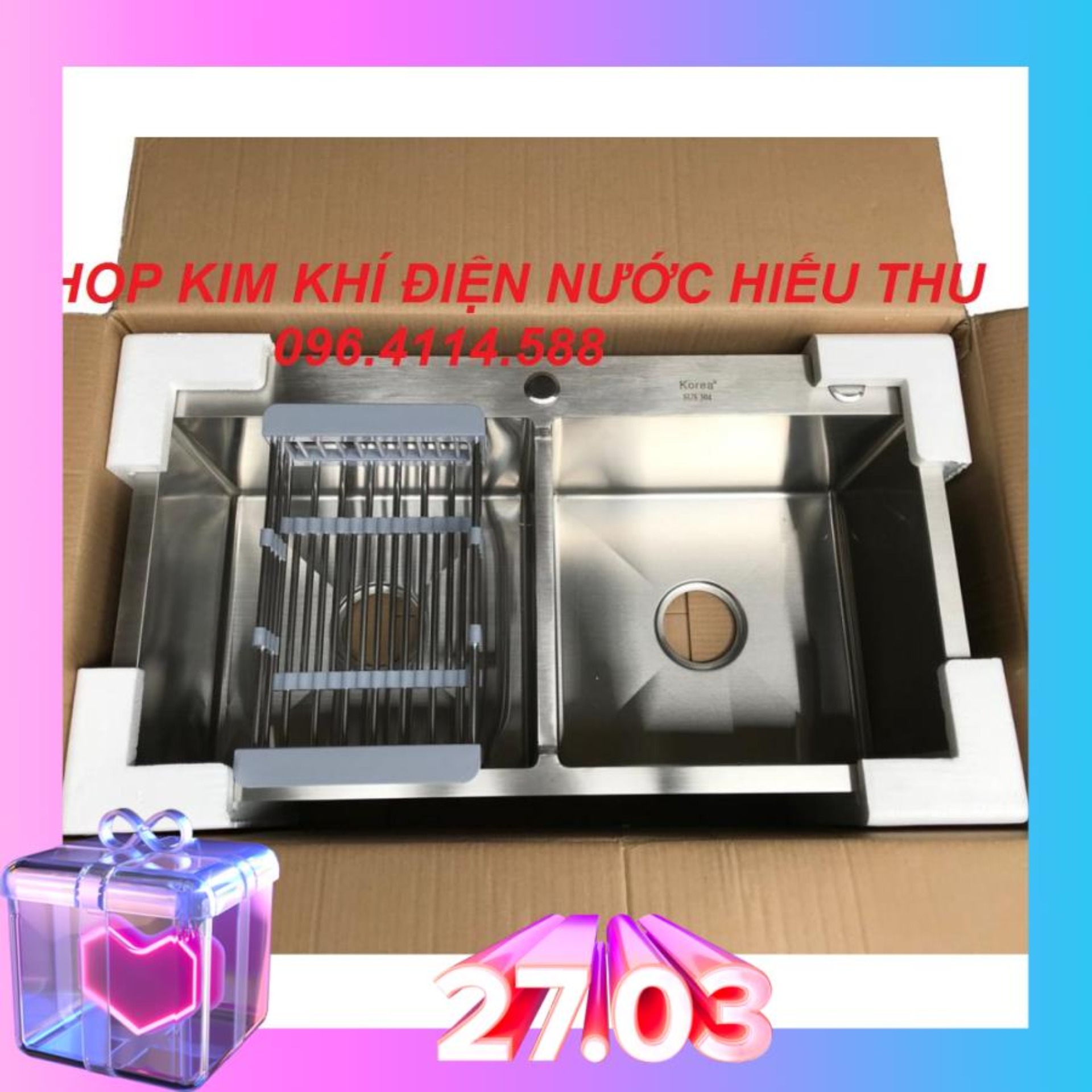 [GIÁ HỦY DIỆT] Chậu Rửa Bát Inox 304 Đúc Nguyên Khối 2 Hố Cân -Tặng Kệ Để Đồ-Tặng Bộ Xả Chậu