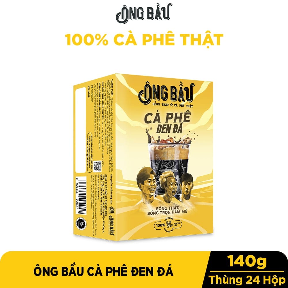 Combo 5 hộp Cafe hoà tan đen đá Ông Bầu - đậm vị cafe phin (Hộp 10 gói 140g)
