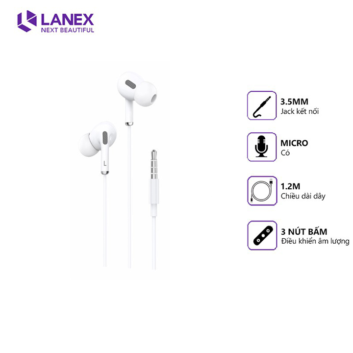 Tai nghe điện thoại lanex lep - l10 có mic jack 3.5mm dây dài 1.2m