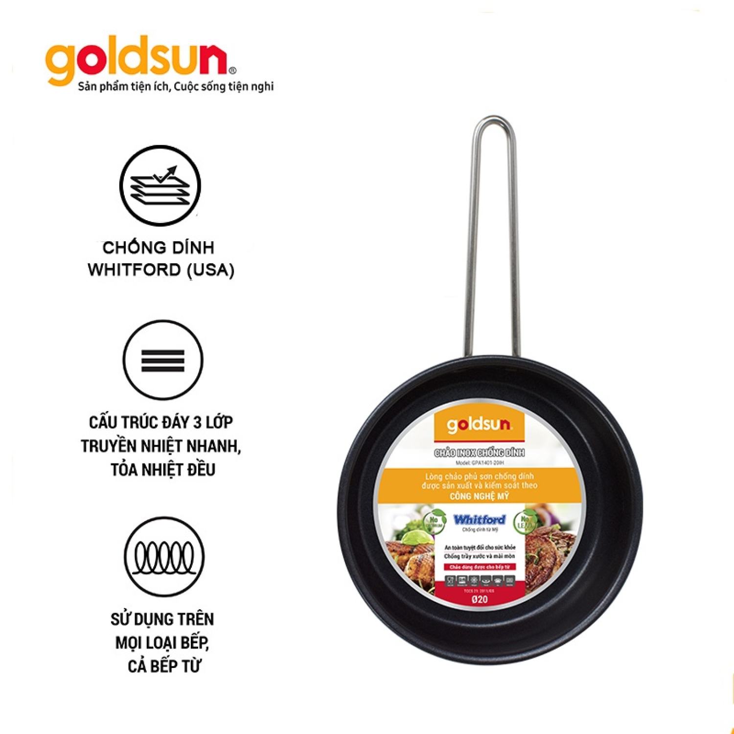 Chảo đáy từ size 28 goldsun gpa1401-28ih - hàng chính hãng - sơn chống dính công nghệ mỹ