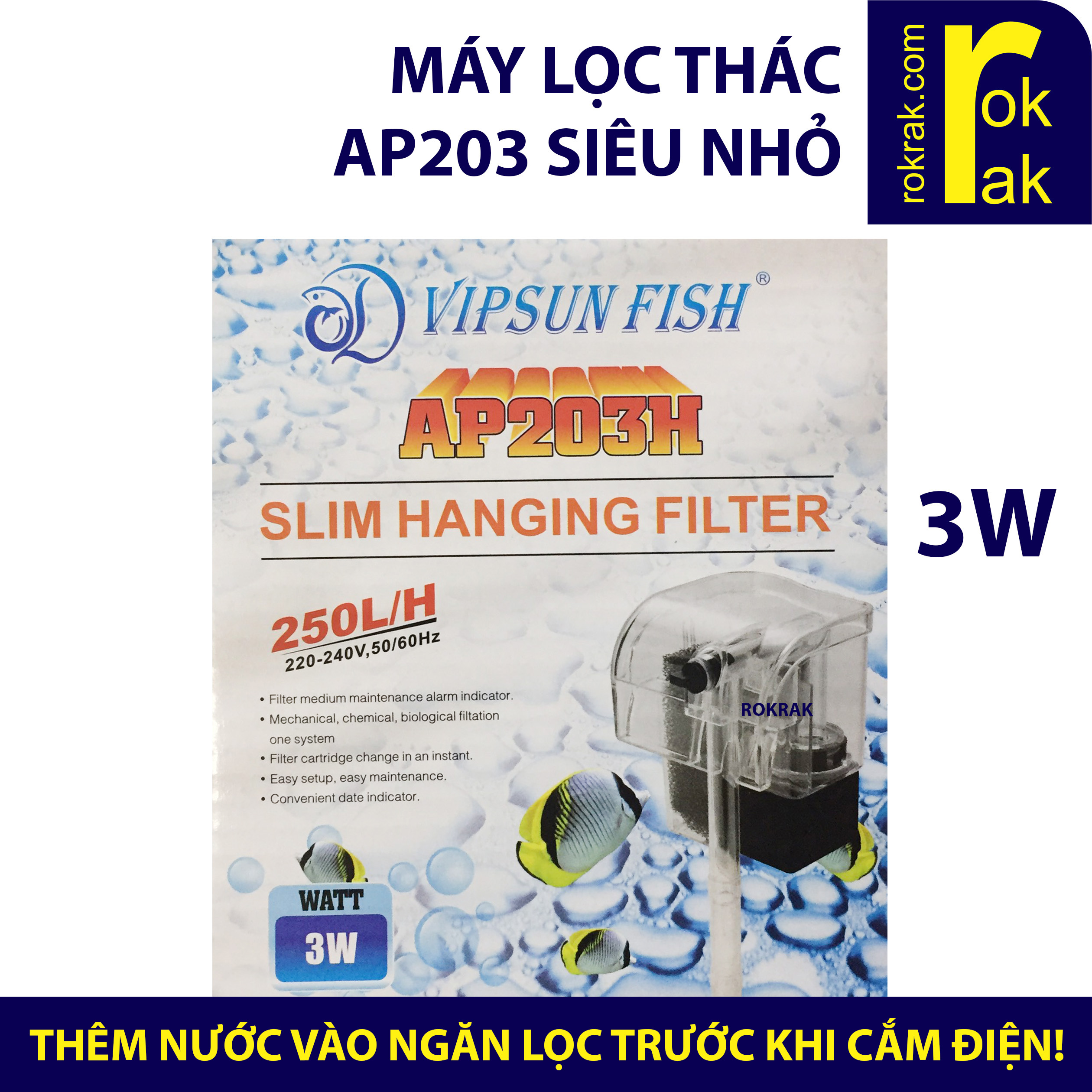 Lọc thác nước hồ cá Máy vipsun AP203 203 siêu nhỏ 3W (cần mồi nước vào máy, không để nước nông trong hồ cá)