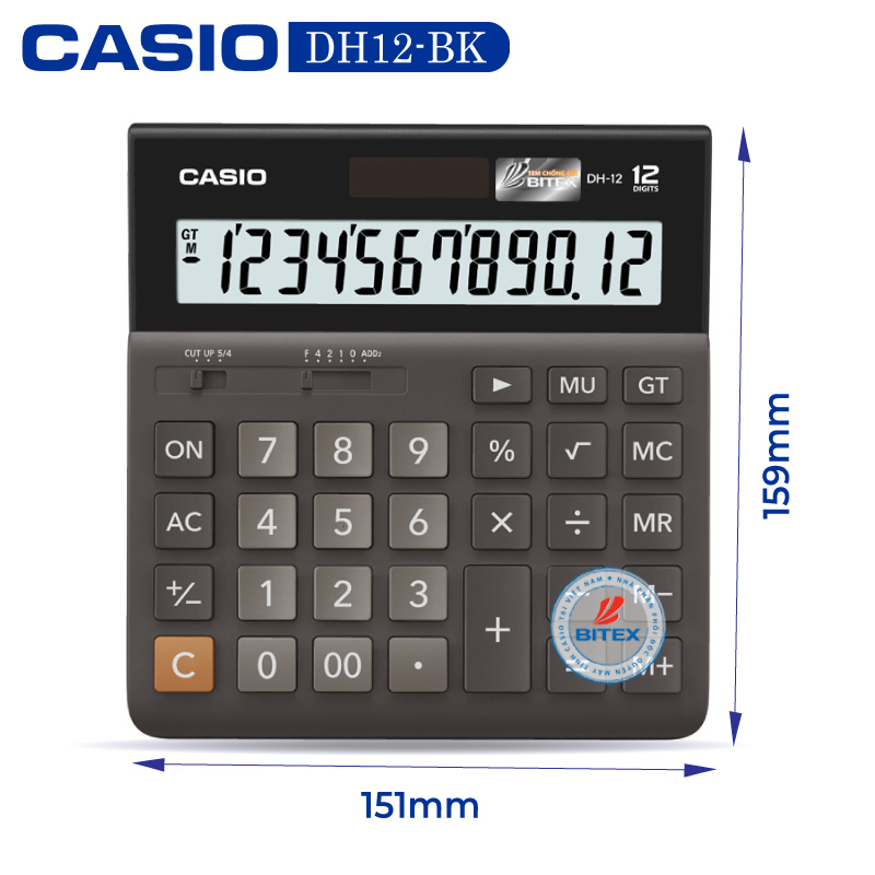 Máy tính casio dh-12 - chính hãng bitex, bảo hành 7 năm