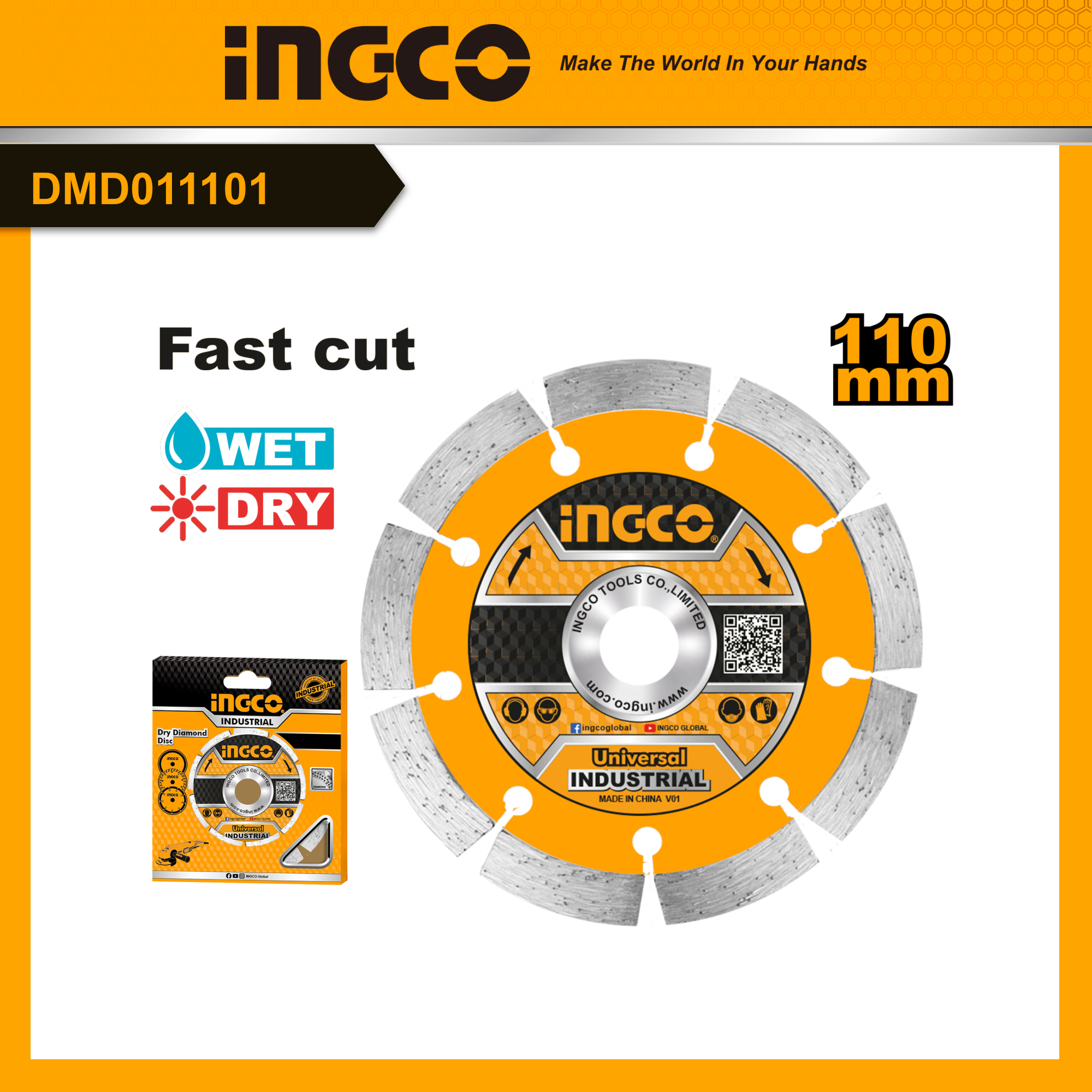 Đĩa cắt gạch khô 110mm 4inch wet and dry cutting ingco dmd011101