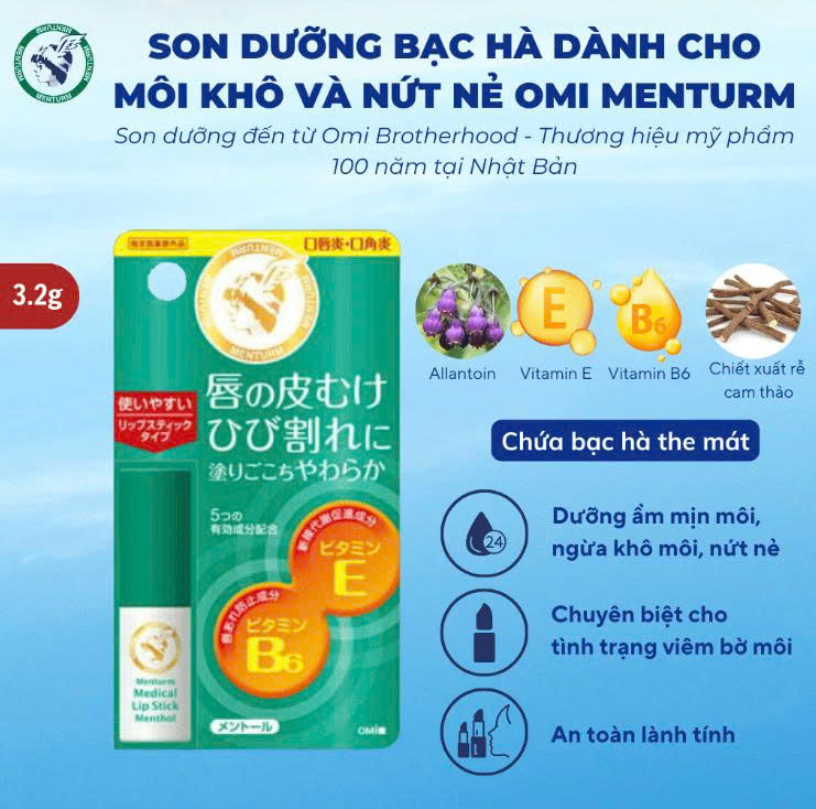 SON DƯỠNG MÔI OMI MEDICAL DÙNG ĐƯỢC CHO VIÊM MÔI, KHÓE MÔI (THỎI 3.2GR)