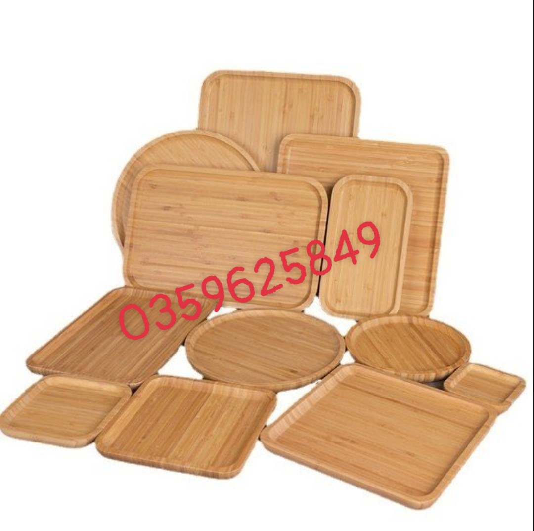 Khay gỗ tre bamboo hình chữ nhật, đựng thức ăn, làm decor cao cấp