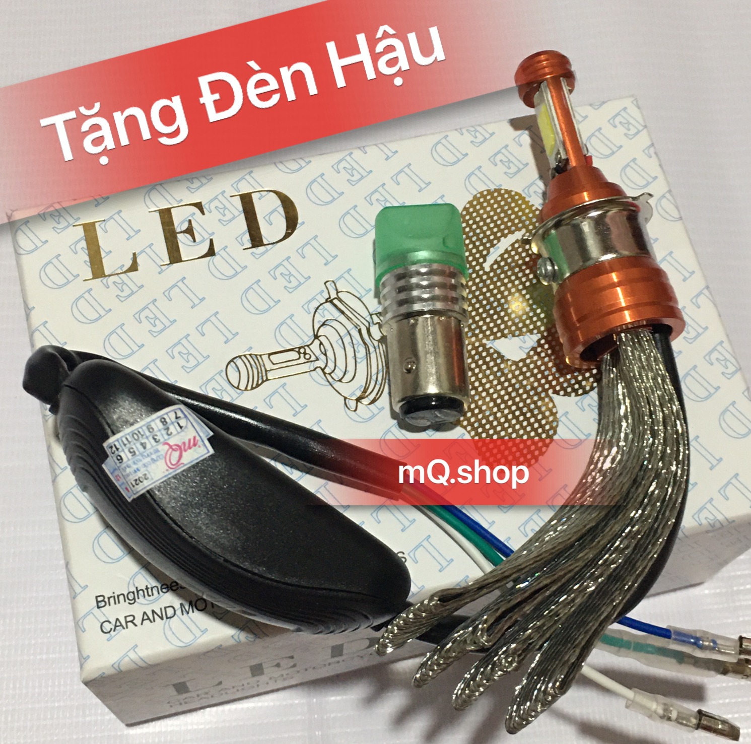Combo km : đèn pha led cyt 2 tim led ánh sáng trắng tặng đèn hậu led nháy siêu hót 2021