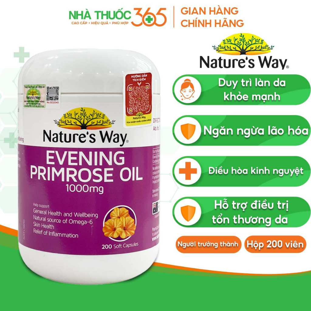 Viên uống hỗ trợ cân bằng nội tiết tố nữ nature's way evening primrose oil 1000mg 200 viên