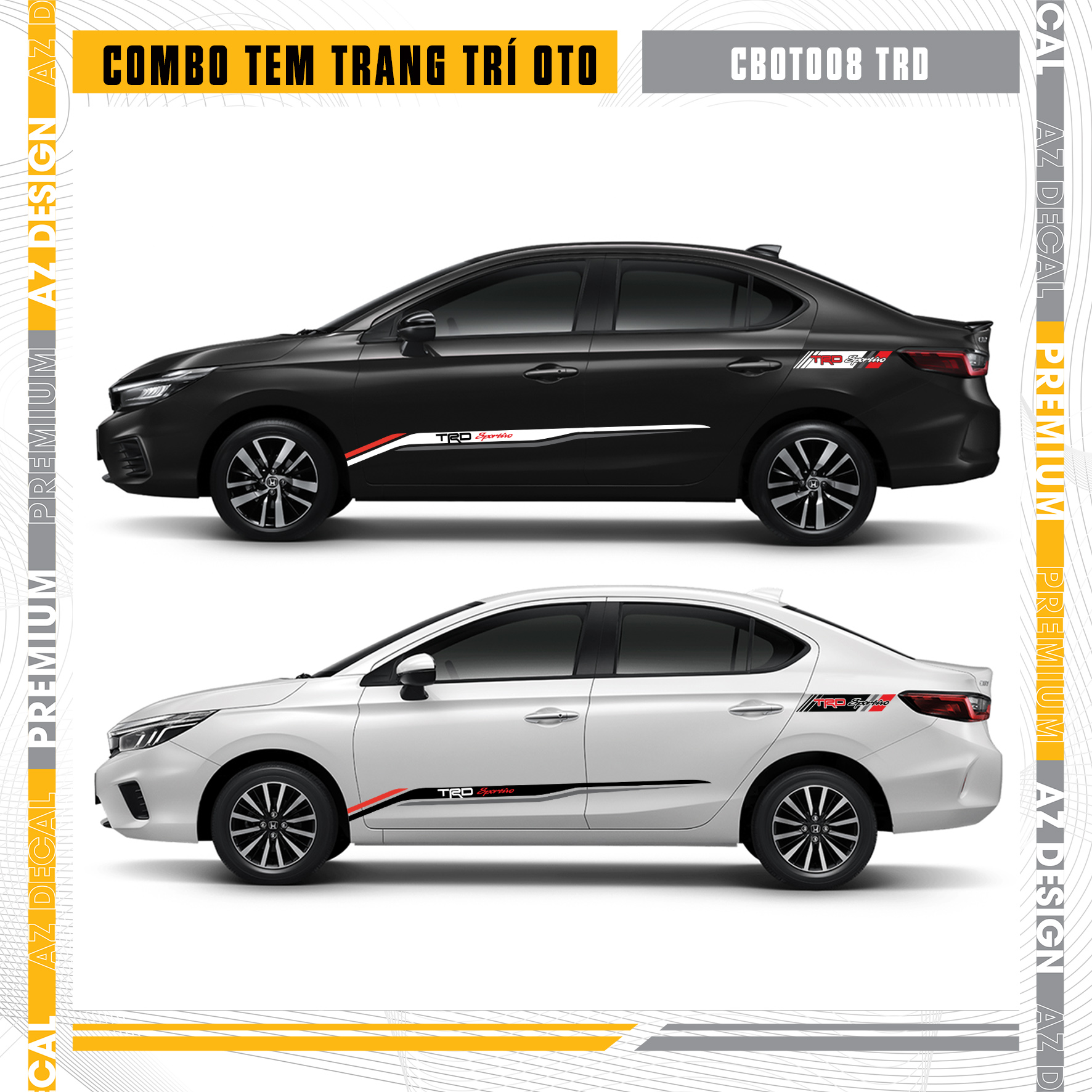 Tem combo ô tô phong cách trd | cboto08 | decal dán xe hơi đa vị trí - chống nước - chống phai màu
