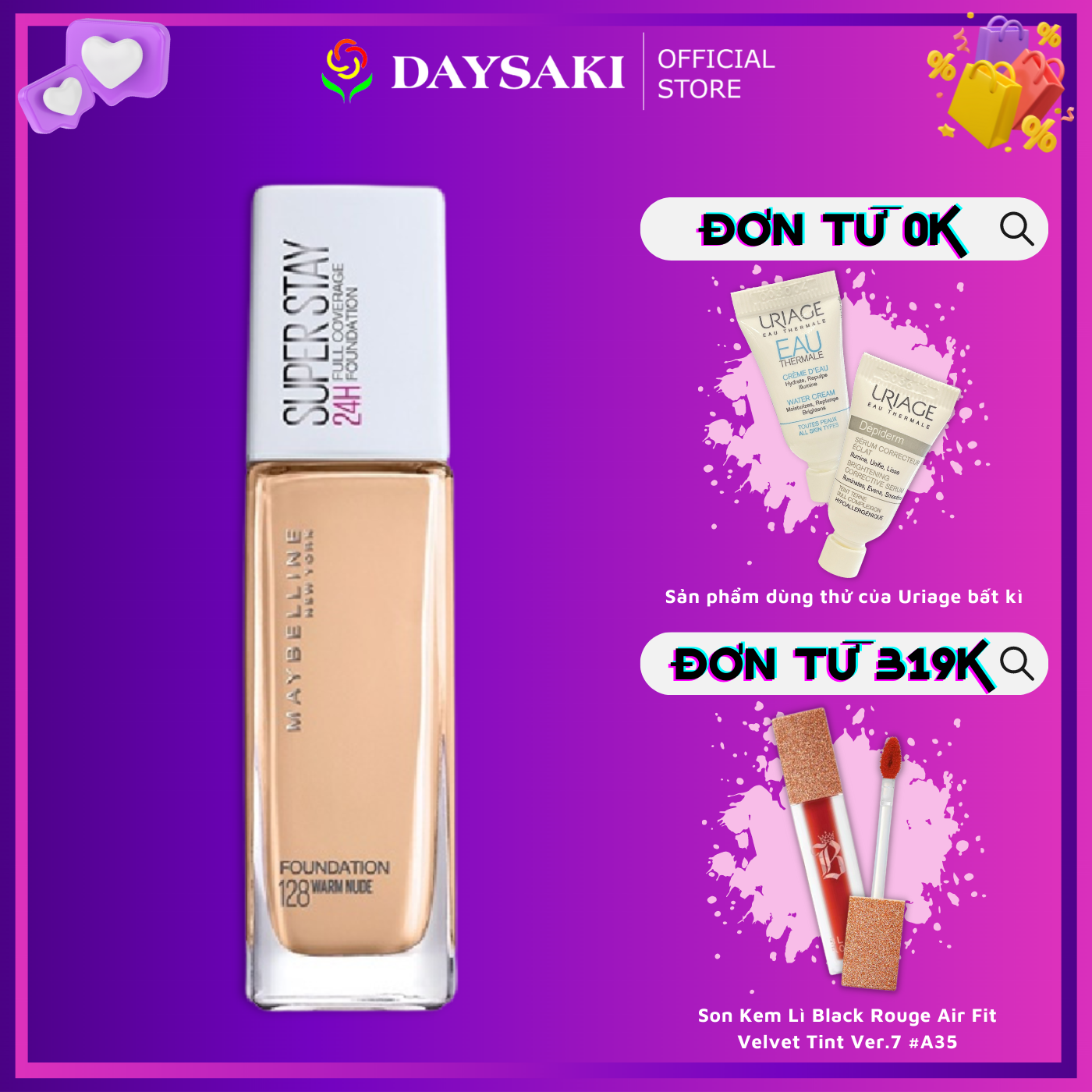 Maybelline kem nền lâu trôi superstay 24h full coverage #128 warm nude 30ml