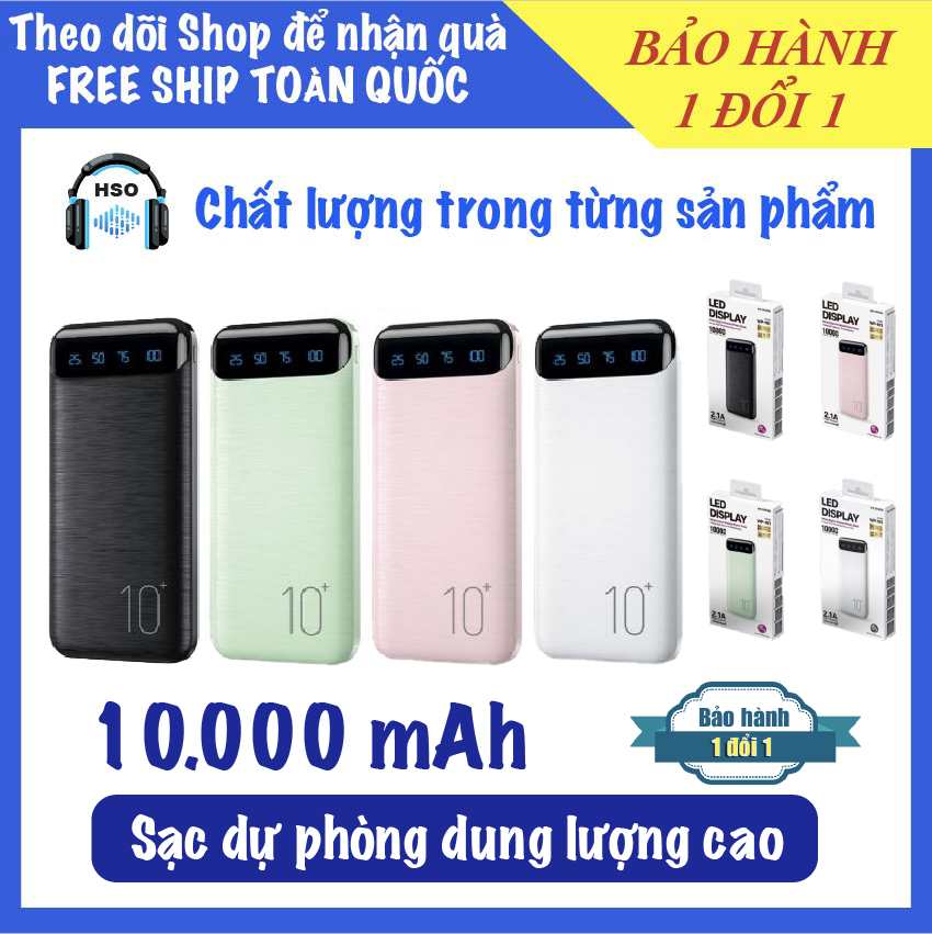 Sạc dự phòng chính hãng wk - wp 161 h19 hso store, pin dự phòng sac nhanh dung lượng 10000mah, màn hình led