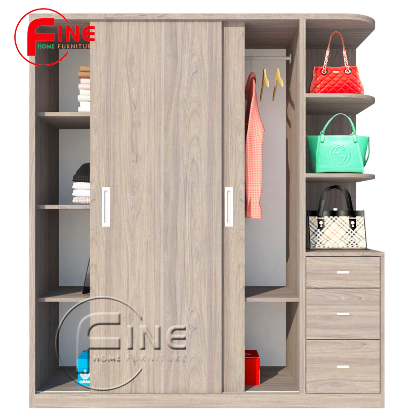 Tủ quần áo cửa lùa cao cấp sang trọng fine ft193 thiết kế hiện đại, có ngăn trưng bày túi xách tiện dụng