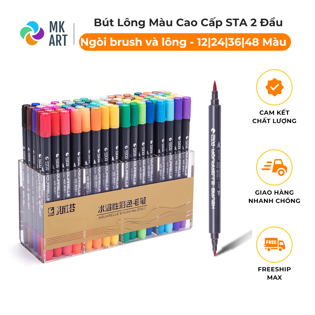 Bút Lông Màu cao cấp STA 2 Đầu - Bút màu dạ Marker STA 2 Đầu 12/24/36/48 màu