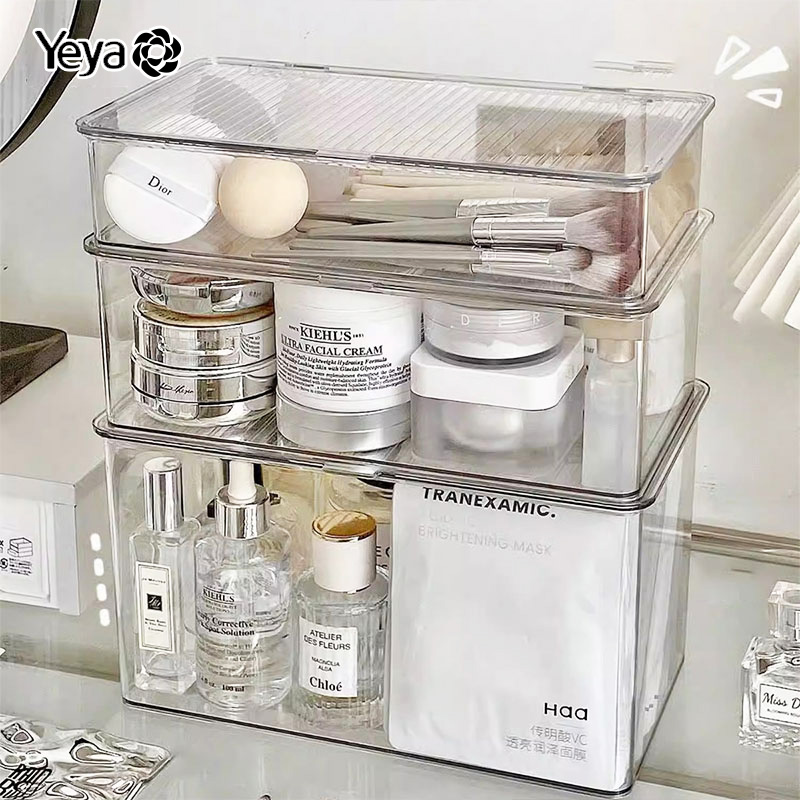  YEYA hộp nhựa mini Hộp lưu trữ để bàn bàn trang điểm hộp sắp xếp mặt nạ mỹ phẩm hộp trong suốt cọ trang điểm gia dụng và hộp lưu trữ phồng 