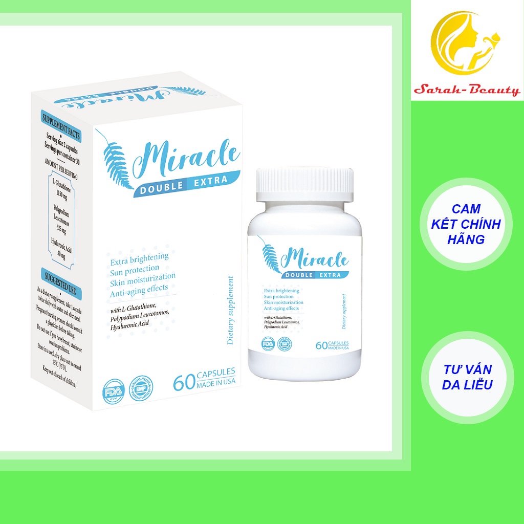 Viên uống miracle double extra chống nắng trắng da giảm thâm nám da nếp nhăn 60v